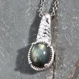 Sterling Silver 3.30 cts Labradorite & Clear CZ Pendant with Stainless 20" Chain