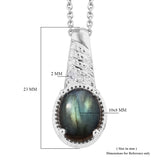 Sterling Silver 3.30 cts Labradorite & Clear CZ Pendant with Stainless 20" Chain