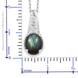 Sterling Silver 3.30 cts Labradorite & Clear CZ Pendant with Stainless 20" Chain