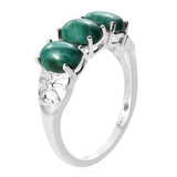 Sterling Silver African Malachite 3 Stone Trilogy Ring (Size 7)