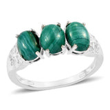 Sterling Silver African Malachite 3 Stone Trilogy Ring (Size 7)