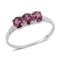 Sterling Silver 1.3 ct. Orrisa Rhodolite GARNET 3 Stone Trilogy Ring