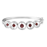 Rhodium over Sterling Silver "Dancing" Red GARNET Bangle Bracelet 7.25"