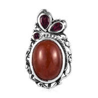 Artisan Crafted Sterling Silver Red JADE & GARNET Pendant w/Chain