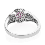 Platinum over Sterling Silver HOT Pink SAPPHIRE & ZIRCON Halo Ring (Size 10)