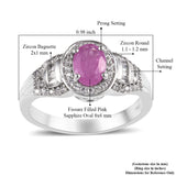 Platinum over Sterling Silver HOT Pink SAPPHIRE & ZIRCON Halo Ring (Size 10)