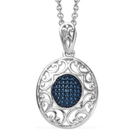 Platinum & Sterling Silver Blue Diamond Accent Scroll Work Pendant 20" Chain