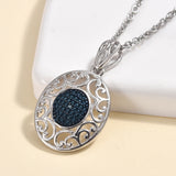 Platinum & Sterling Silver Blue Diamond Accent Scroll Work Pendant 20" Chain