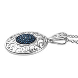 Platinum & Sterling Silver Blue Diamond Accent Scroll Work Pendant 20" Chain