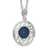 Platinum & Sterling Silver Blue Diamond Accent Scroll Work Pendant 20" Chain