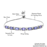 Platinum over Sterling Silver 1.6 ct TANZANITE Bolo Adjustable Bracelet