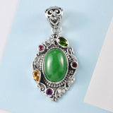 Artisan made Sterling Silver Green JADE & Multi Gemstones Pendant w/Chain