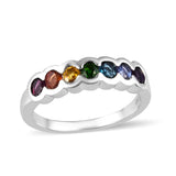 Designer *GP Platinum over Sterling Silver Multi Gemstone Band Ring