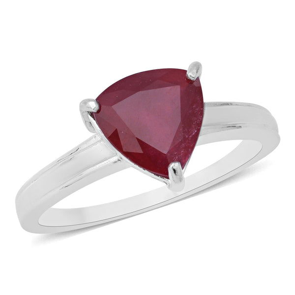 Platinum over Sterling Silver 3.4 ct Trillion Cut African RUBY Solitaire Ring