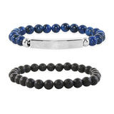 Set of 2 LAPIS & BLACK ONYX The Lord's Prayer Stretch Beaded Bracelets