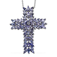 Platinum over Sterling Silver 6.4ct TANZANITE Cross Pendant with Chain