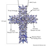 Platinum over Sterling Silver 6.4ct TANZANITE Cross Pendant with Chain