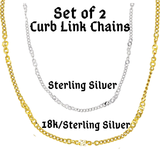 Set of 2 Italian 18k /Silver & Sterling Silver Curb Link Necklace Chains (18 in.)