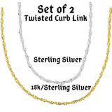 Set of 2 Italian 18k /Silver & Sterling Silver Twisted Curb Link Necklace Chains (18 in.)