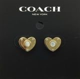 COACH - Gold Plated " Padlock " Heart Shaped Post Earrings with Pearls