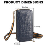 Genuine Leather Crocodile Embossed RFID Crossbody Bag & Phone Holder in NAVY BLUE