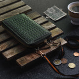 Genuine Leather Crocodile Embossed RFID Crossbody Bag & Phone Holder in DEEP GREEN