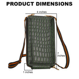 Genuine Leather Crocodile Embossed RFID Crossbody Bag & Phone Holder in DEEP GREEN