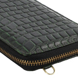 Genuine Leather Crocodile Embossed RFID Crossbody Bag & Phone Holder in DEEP GREEN