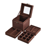 Velvet Three Layer Jewelry Box with Mirror, Handle and Lock In CHOCOLATE BROWN