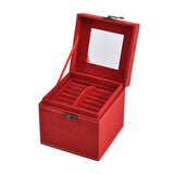 Velvet Three Layer Jewelry Box with Mirror, Handle and Lock In RED