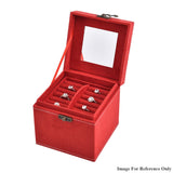 Velvet Three Layer Jewelry Box with Mirror, Handle and Lock In RED