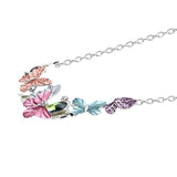 Austrian Crystal & Rainbow Rhinestone Enameled Butterfly Necklace 20.5-22.5 Inches in Silvertone