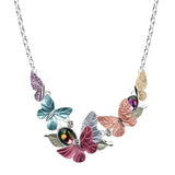 Austrian Crystal & Rainbow Rhinestone Enameled Butterfly Necklace 20.5-22.5 Inches in Silvertone