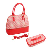 Red IMAN Logo Print Satchel with Hidden Removeable Cosmetic/Lunch Case