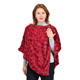 Comfy, Cozy & Fashionable HEART Pattern Faux Fur Poncho - One Size Fits Most ( BURGUNDY/RED )