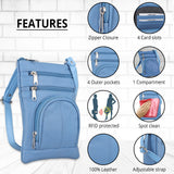 100% Genuine Leather Crossbody Messenger RFID Protected Bag in LIGHT BLUE