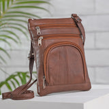 100% Genuine Leather Crossbody Messenger RFID Protected Bag in BROWN