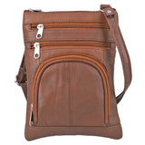 100% Genuine Leather Crossbody Messenger RFID Protected Bag in BROWN