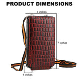 Genuine Leather Crocodile Embossed RFID Crossbody Bag & Phone Holder in RED/BURGUNDY