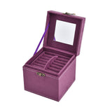 Velvet Three Layer Jewelry Box with Mirror, Handle and Lock In PURPLE