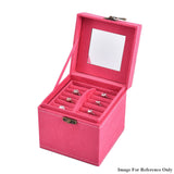 Velvet Three Layer Jewelry Box with Mirror, Handle and Lock In ROSE RED