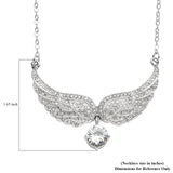 White Rhinestone Austrian Crystal Angel Wings Necklace 20.5-22.5 Inches in Silvertone