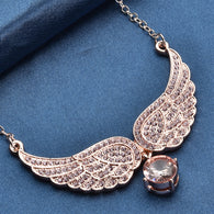 Pink Rhinestone Austrian Crystal Angel Wings Necklace 20.5-22.5 Inches in Rosetone