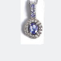 Platinum over Sterling Silver TANZANITE & ZIRCON Halo Pendant & 20" Chain