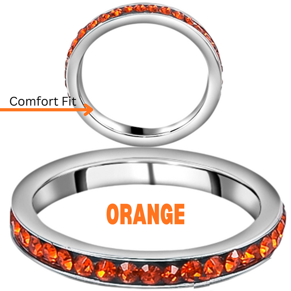 ORANGE Stainless Steel Metal Austrian Crystal Eternity Band Stackable Ring