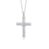 Platinum over Sterling Silver White Diamond Cross Pendant with 18" Chain