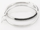 Rhodium over Sterling Silver Black Diamond 1 1/2 Hoop Earrings