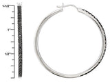 Rhodium over Sterling Silver Black Diamond 1 1/2 Hoop Earrings