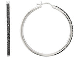 Rhodium over Sterling Silver Black Diamond 1 1/2 Hoop Earrings