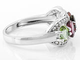 Rhodium over Sterling Silver 5 Stone Multi ColorTOURMALINE & White ZIRCON Ring